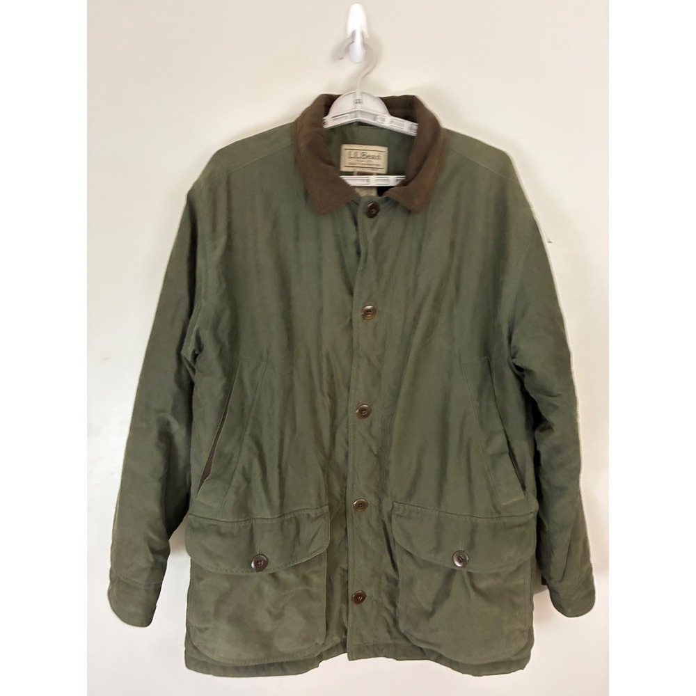 L.L.Bean Field Coat Mens Large Green Barn Jacket Ultrasuede Trim Hunting Utility